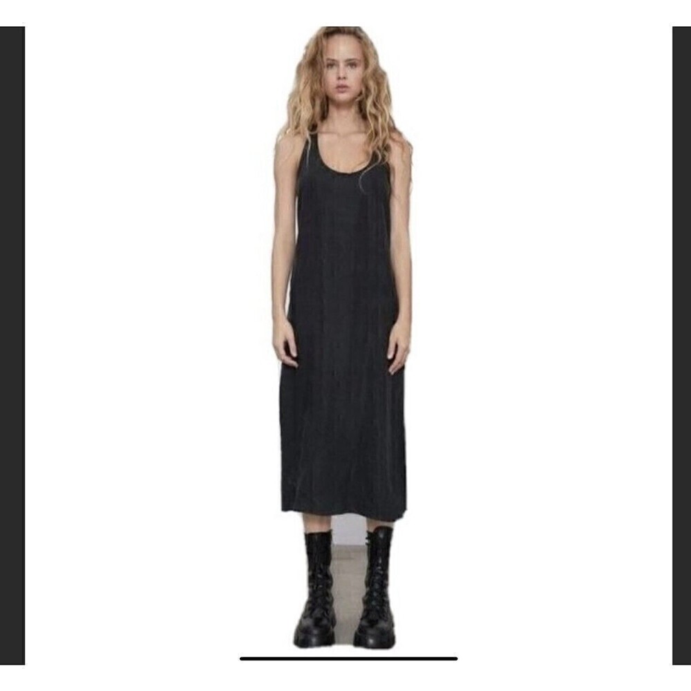 Black Sleeveless Midi Dress - Minimal Slip Dress